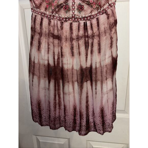Sundance Catalog Gemi Sz XS Pink Tie Dye Floral Embroidered Chiffon Dress Lined - Picture 6 of 14